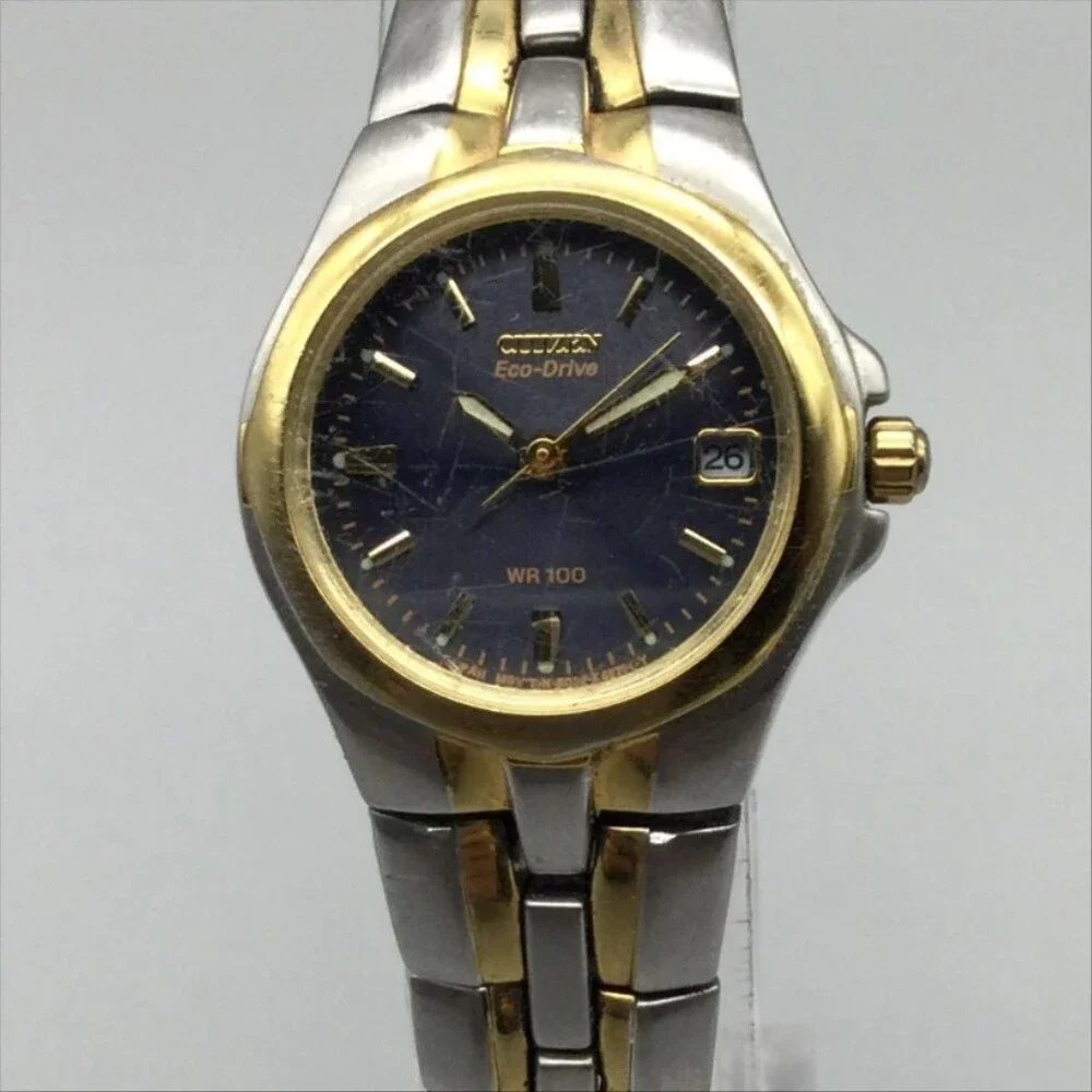 Citizen Eco-Drive Womens Watch 24mm Blue Dial Two Tone 100m WR Stainless 7